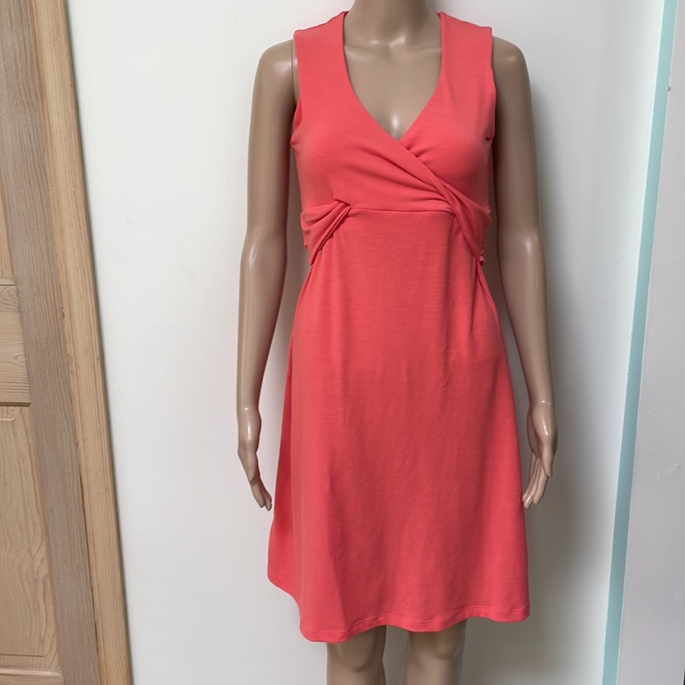 Prana dress Coral Twist Front Faux Wrap Jersey knit